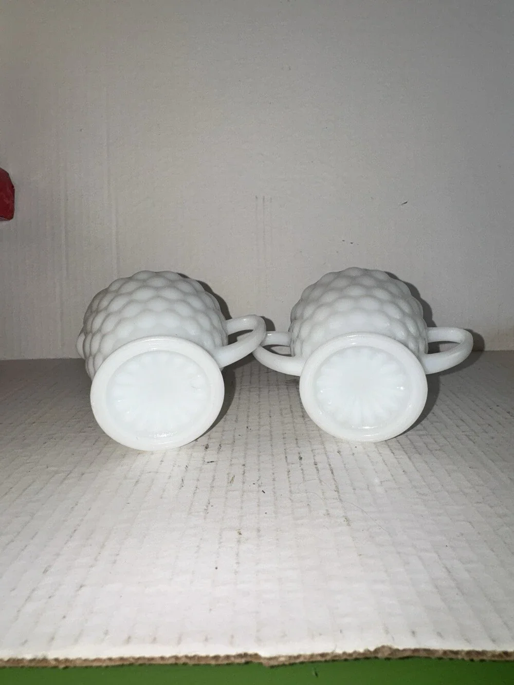 Vintage Westmoreland Beaded Grape Milk Glass Creamer Open Sugar Bowl Set